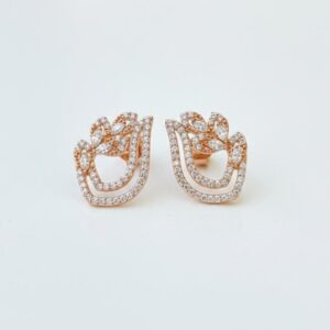 Moissanite leaf stud earrings in rose gold tone with brilliant moissanite stones for women