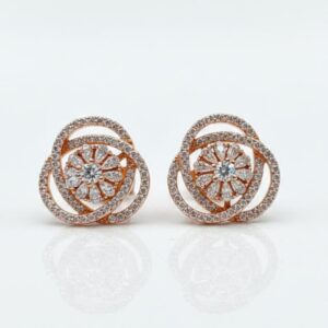 Moissanite cluster stud earrings 3.07ct round cut rose gold bridal jewelry