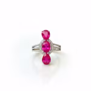 Natural Ruby and Diamond Statement Ring with Pear and Oval Cut Rubies White Gold Finish Luxury Ruby Ring