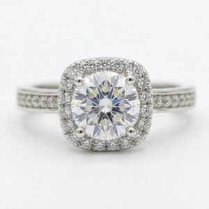 1.25ct round moissanite halo engagement ring in white gold plated sterling silver