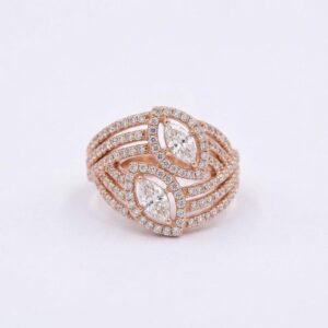 Luxe Harmony 1.35ct Pear Cut Moissanite Cluster Ring Rose Gold Plated Vintage Statement Ring